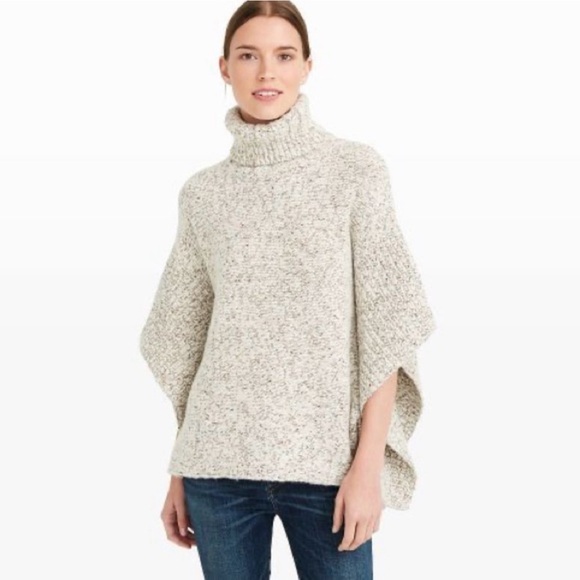 Club Monaco Xiomara Chunky Knit Turtleneck Cream/Tan Sweater Poncho Size M-L - Picture 2 of 11
